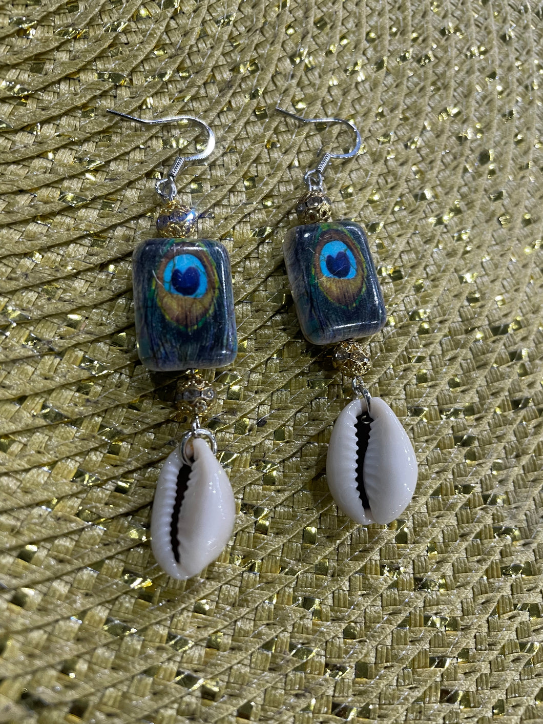 Cowrie Peacock Earrings