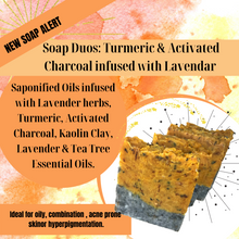 Load image into Gallery viewer, SOAP DUO: DYNAMIC DUO [TURMERIC &amp; ACTIVATED CHARCOAL]
